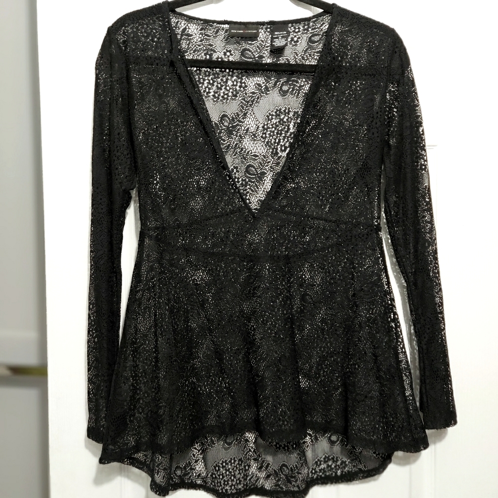 New York & Company Black Sheer Lace Gothic Victorian Witchy Goth Fairycore Style